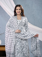 Women Cotton White and Grey Printed Kurti